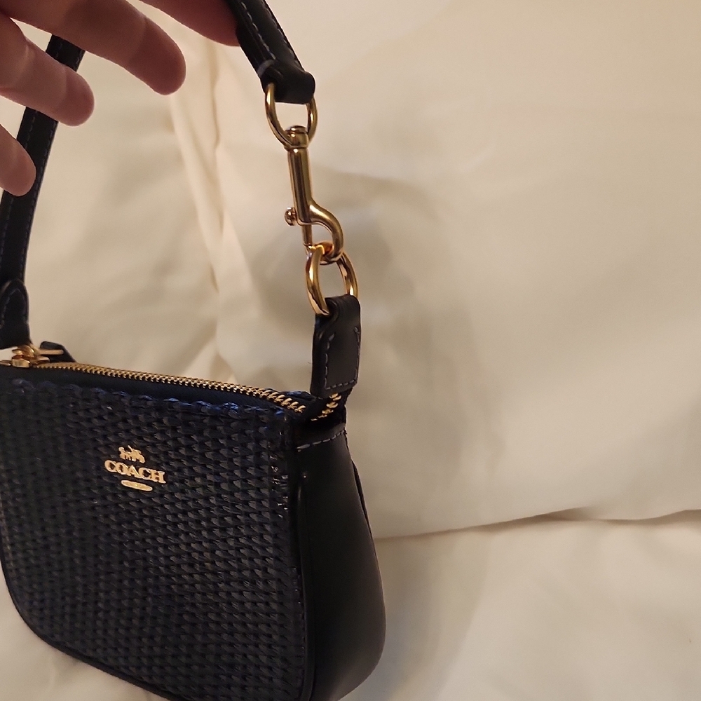 Coach Black Woven Leather Wristlet with Gold Hardware - Picture 5 of 6